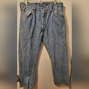 Levis 501 Straight Leg Button Fly Cotton Blue Jeans Men's Size 34x29 Fits 32x29